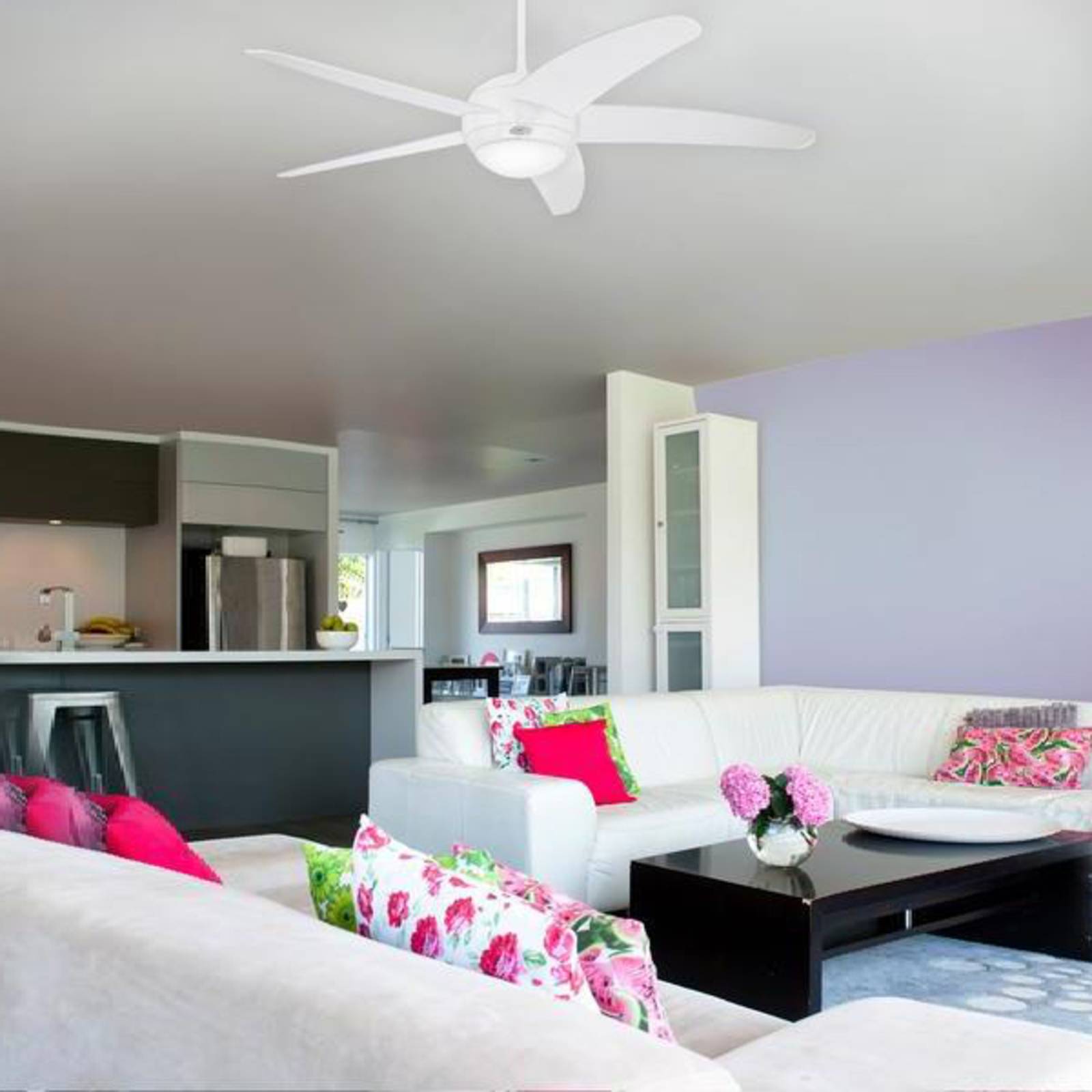 Westinghouse Bendan â€“ Five-blade fan, white, White / opal, Living / Dining Room, Wood, Modern, Fan
