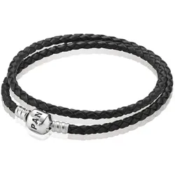 Pandora 590705CBK-D Doppel-Lederarmband Schwarz, 35 cm