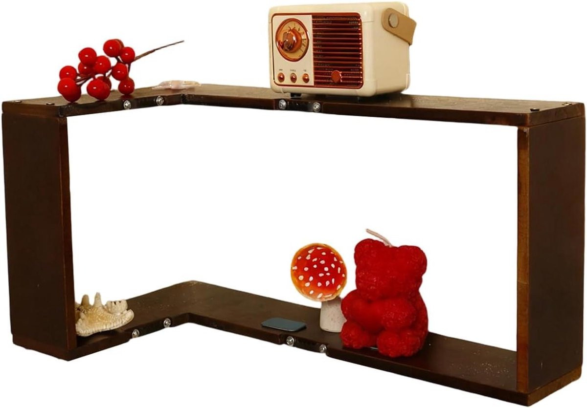 Rustieke houten zwevende wandplanken hoekrek voor decoratie en opslag - 22 x 4 x 22 cm
