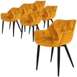 ML-Design – Esszimmerstühle 6er Set – Senfgelb Samt | gesteppter Sitz, mit Armlehnen, Metallbeine, ergonomisch