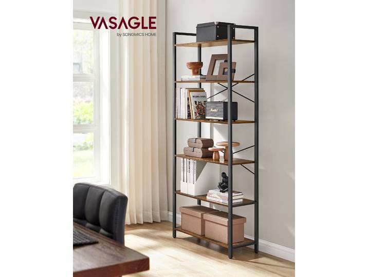 VASAGLE ÉtagÈre de Rangement 6 Niveaux, BibliothÈque, Cadre en Acier, ÉtagÈre sur Pieds pour Salon, Chambre, Bureau, 30 x 80 x 186 cm, Style Industriel