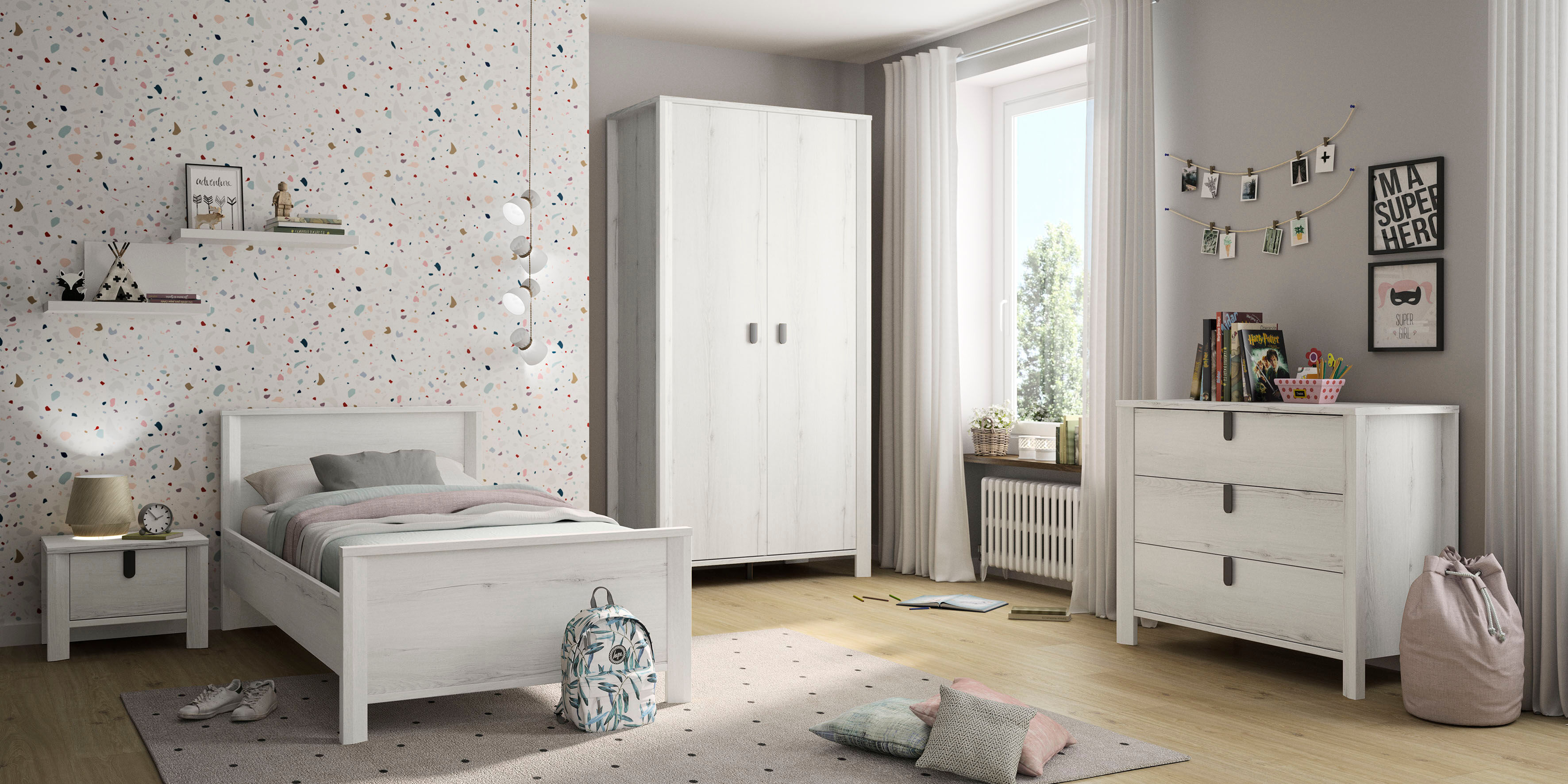 Kinderbett GAMI "Bett Lugano", braun (eiche helvezia gebleicht, eiche helvezia gebleicht, eiche helvezia gebleicht), B:96cm H:80cm L:209cm, Betten, Kinderbett