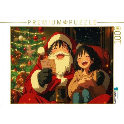 CALVENDO Puzzle Fröhliche Anime-Weihnachtsszene - Santa und Mädchen teilen freudige Momente | 1000 Teile Lege-Größe 64x48cm Foto-Puzzle für glückliche