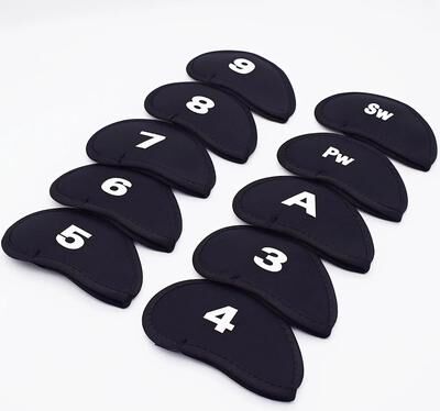 Inspire Select 10pcs Portable Golf Club Iron Head Covers Set Protective Golf Iron Headcover Protectors For Scratch & Impact Protectio black