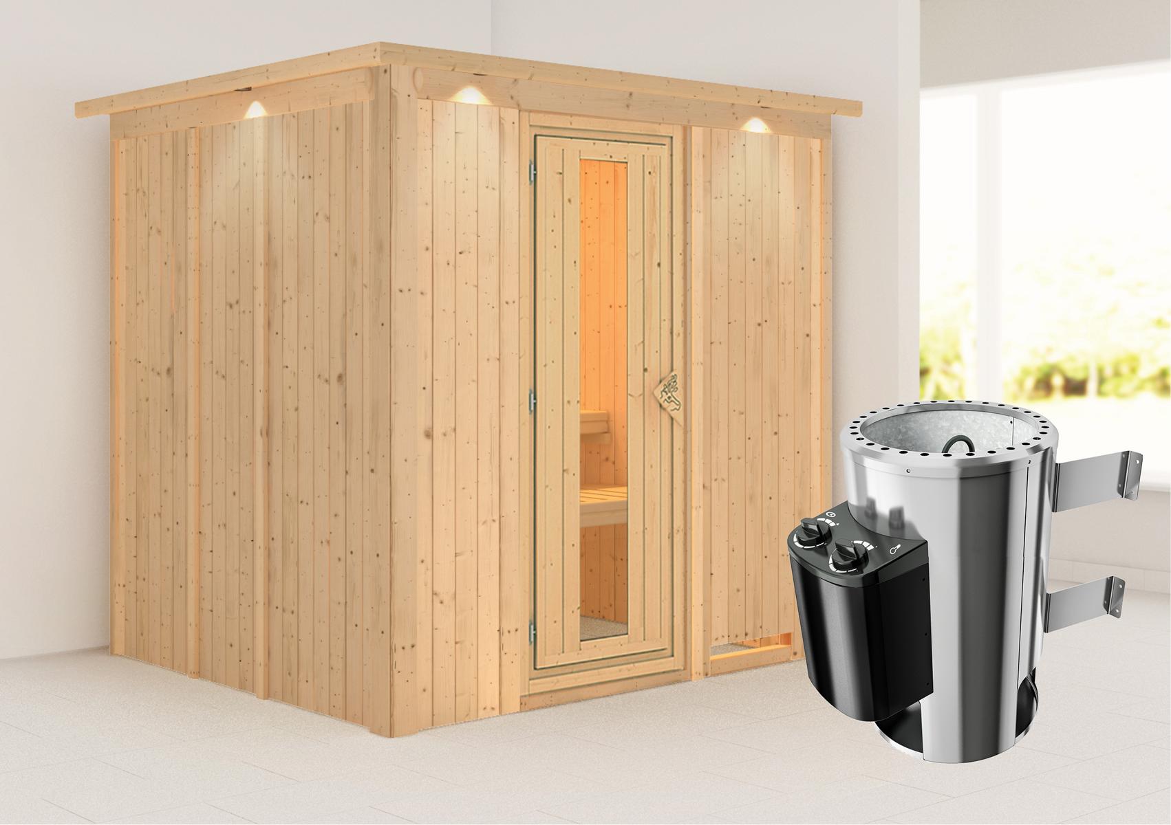 KARIBUHOLZT Sauna Daria Front 3,6kW int.Strg m.Isoliertür u.Dachkr 16880047