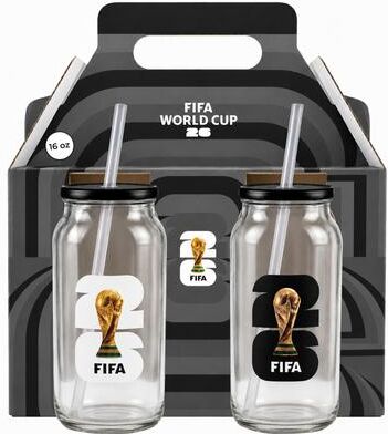 "FIFA 2026 Trophy Glass Sipper Set of 2 - 6"" H x 3"" L x 3"" W"