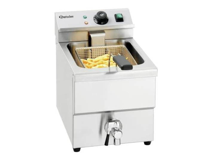 Bartscher Fritteuse Imbiss I – Elektro-Tischgerät mit 8 l Beckenvolumen, Kaltzone, Fettablasshahn, GN-Edelstahl, für Gastronomie, silbergrau