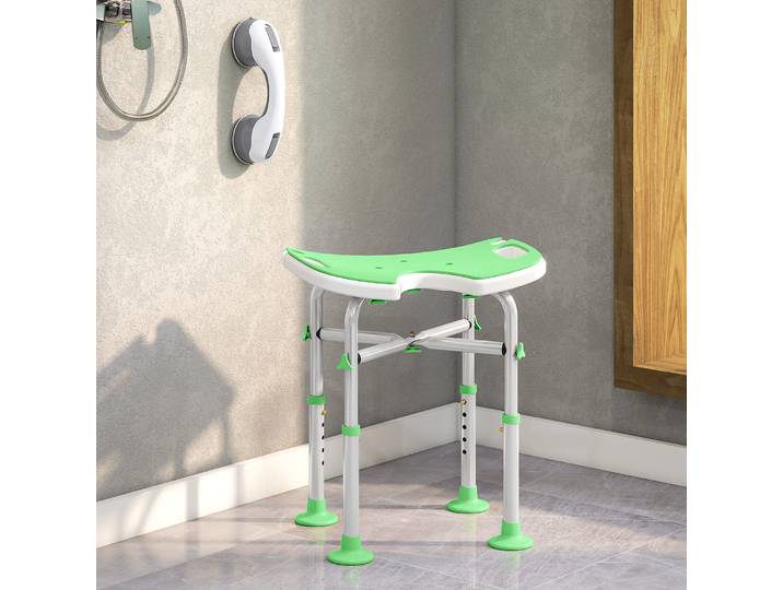HOMCOM Tabouret Douche Hauteur Ajustable 39-51,5cm Barre Ventouse Vert