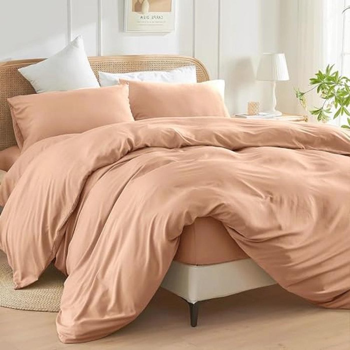 3-delige super kingsize dekbedovertrekset van geborsteld microfiber met knoopsluiting - Perzik