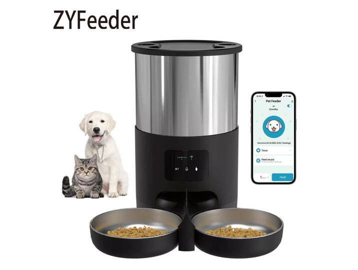 4,5 l WIFI bouton Double repas mangeoire pour animaux de compagnie chat distributeur automatique de nourriture alimentation à distance en acier inoxydable Double bol chat mangeoire pour chien