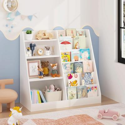 CARMORICO Kids Bookshelf and Toy Storage Organizer, 4-Tier Wooden Bookcase Display Shelf