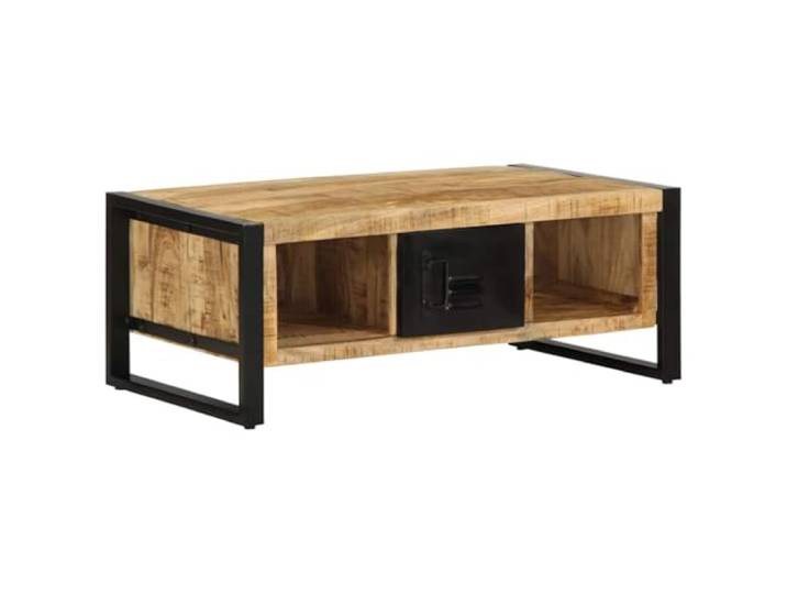 pokgdf Couchtisch 90x50x36 cm Raues Massivholz Mango Massives Mangoholz, raue Oberfläche, Unikat, mit Beinen, reichlich Stauraum