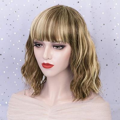 weinperücken für damen synthetische perücke lockig mit pony perücke braun / kastanienbraun / natur schwarz weihnachtsfeier perücken