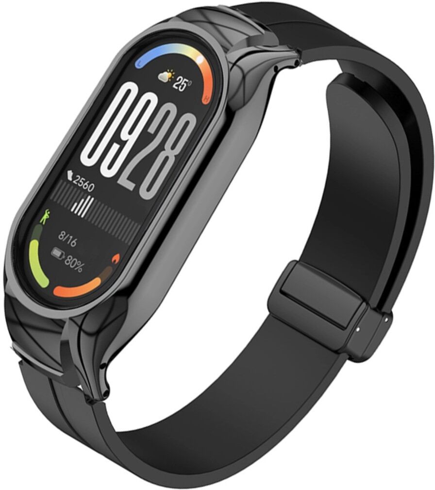 INF Silikonarmband mit Metallhülle, kompatibel mit Xiaomi Band 10 Ceramic Edition, magnetische Faltschließe, schwarzes