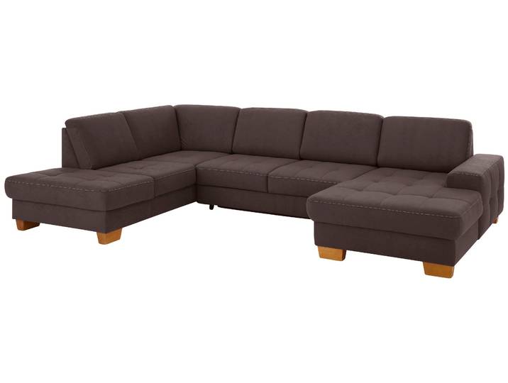 Wohnlandschaft, Luxus-Microfaser, Dunkelbraun, 340×224 cm, Mit Bettfunktion & Stauraum, Modern, Home-affaire