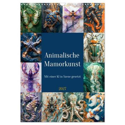 Animalische Mamorkunst (Wandkalender 2027 DIN A3 hoch), CALVENDO Monatskalender