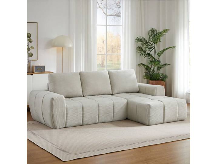 Canapé d angle grand format EVRYAE - design segmenté capitonné sans montage et expansion naturelle en 72 h - Beige