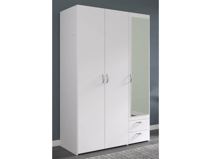 Kleiderschrank PARISOT Daily , weiss (weiß), B:120cm H:185cm T:51cm, Holzwerkstoff, Schränke, Kleiderschrank, eine Tür mit Spiegel