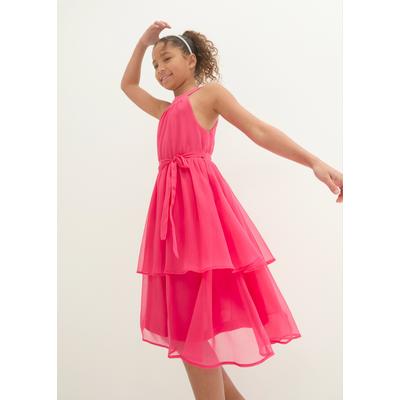 Midikleid BONPRIX, Mädchen, Gr. 152, N-Gr, pink (dunkelpink), Obermaterial: 100% Polyester. Futter: 100% Polyester, festlich, regular fit, Kleider Midikleid, ärmelloses Design, elastische Taille, mit separatem Gürtel, Volantrock