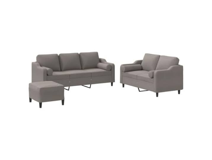 GHVBNMF 3-TLG. Sofagarnitur mit Hocker Kissen Taupe Stoff Couch Set Komplette Couchgarnitur fuer Ihr Wohnzimmer inklusive Polsterhocker und weichen Rollkissen fuer optimalen Sitzkomfort.