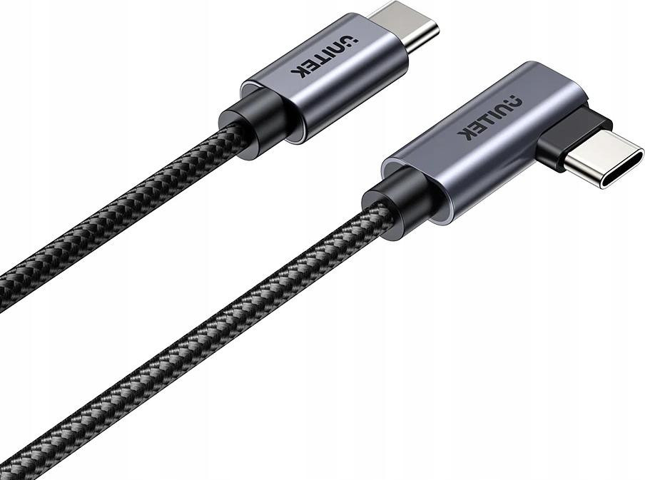 Unitek USB-C naar USB-C hoekadapter, 100W stroomvoorziening, 0,5 meter, grijs