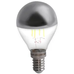 E14 Leuchtmittel Retro LED Lampe Filament Spiegelkopf Vintage, silber rund, 400 Lumen 4 Watt 2700 Kelvin, LxD 8x4,5 cm