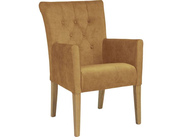 Esszimmerstuhl HOME AFFAIRE King , gold (goldgelb, natur), B:60cm H:92cm T:65cm, Polyester, Stühle, Esszimmerstuhl, Armlehnstuhl mit Knopfheftung, Polsterstuhl