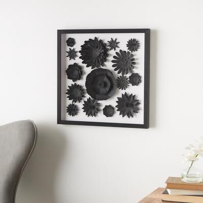 ARCILLA ELEMENTAL Black Paper Cluster Floral Shadow Box with Varying Shapes and Sizes