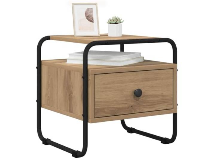 KTHLBRH Nachttisch 2 Stück Eiche Handwerk 40 x 39,5 x 40 cm Technisches Holz, 1 Schublade, 1 Regal, Bodenschutz, pflegeleicht