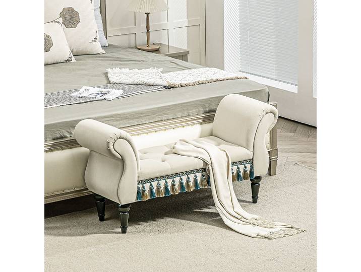 HOMCOM Banc rembourré, Banquette, Design vintage, jusqu'à 150 kg, 117x40x58 cm, Beige