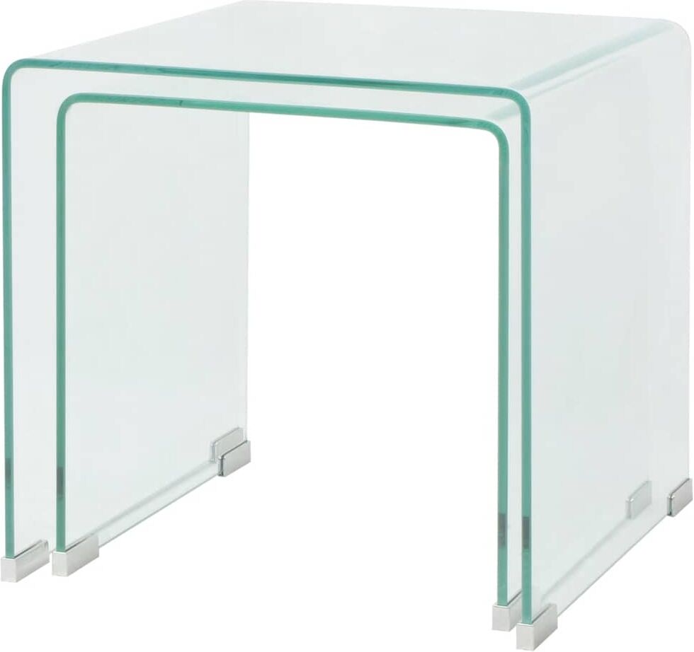vidaXL Ensemble de tables gigognes 2 Pièces Verre trempé Transparent
