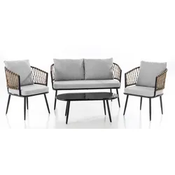 Prestige Home Living Outdoor 11tlg. Lounge-Set BARI aus Aluminium und Rope-Geflecht inkl. Polsterauflage - Grau