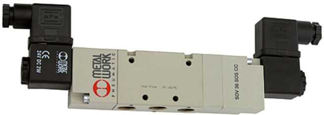 Riegler Electrovanne 5/3 voies, électropneumatique, milieu fermé, G 3/8, 24 V CC (517.302-38)