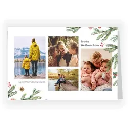 Weihnachtskarte: Weihnachtlicher Rahmen mit Fotos in Weiß