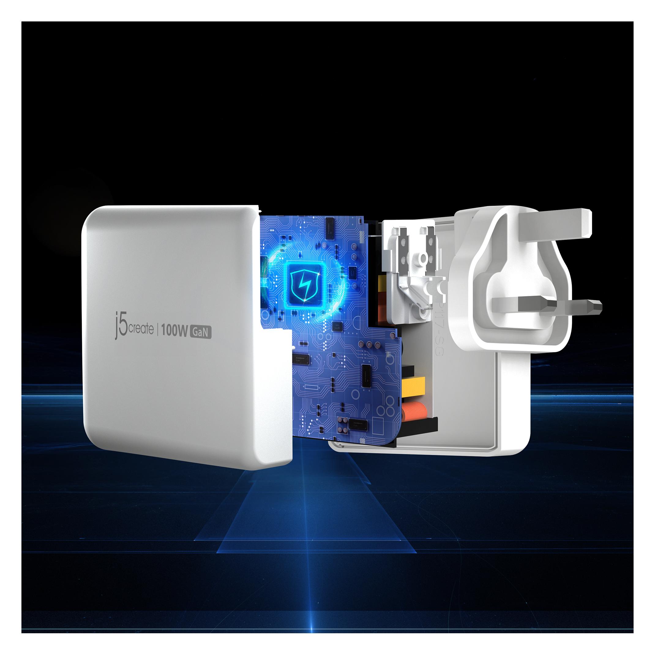 j5Create 100W GaN USB-C 5-Port Ladegerät, Drinnen, AC, Weiss (100 W, 5 Ports) (JUP53100EF-N)