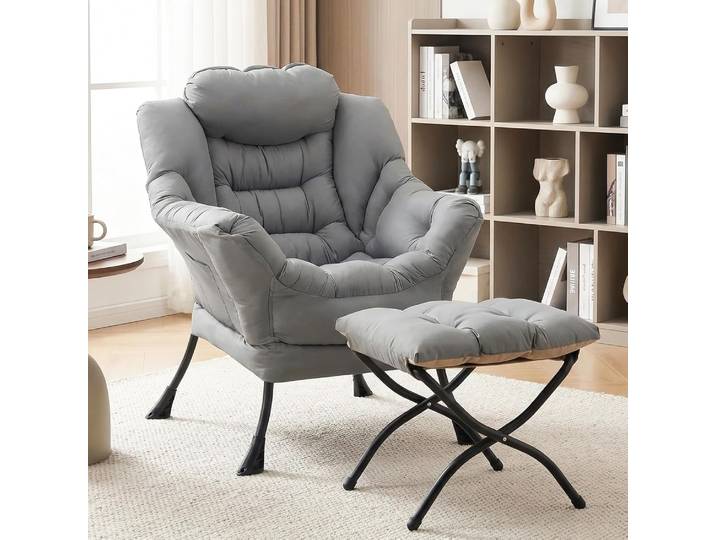 Fauteuil de relaxation avec repose-pieds pliant, grand fauteuil d'appoint moderne, canapé de salon contemporain avec accoudoirs, canapé rembourré