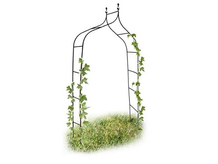 Relaxdays Arche à rosiers courbée avec Pointe\, métal 2\,4 m\, Arceau de Jardin\, obélisque\, tuteur Plantes grimpantes\, Vert