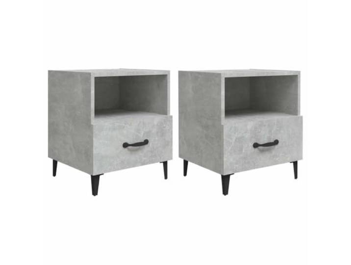KUTYWEXFM Nachttisch 2er Set Betongrau 40x35x47,5cm mit Schublade Kompakte Beistelltische fürs Schlafzimmer in Beton-Optik mit offener Ablage und Metall-Komponenten für Ordnung.