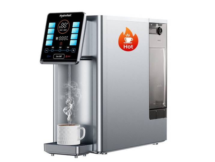 Hydrofast Wasserfilter W100 Tisch-Wasseraufbereiter mit Heiß- und Trinkwasser, Umkehrosmose, Zubehör für 92°C – Das Geheimnis für perfekten Kaffee., 8 Temperaturstufen, 6-stufige Filtration, UV-Sterilisation