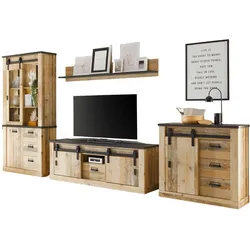 WOHNWAND Used Wood hell, anthrazit 4-teilig 388 cm, Schrankwand mit Soft-Close