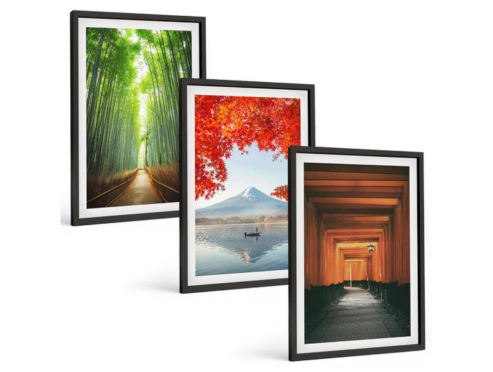 Tulup Bilder SET 3er Set - 40x60 cm Schwarzer Rahmen - Fuji-Bambuswaldlandschaft, Kunststoff, Rechteckig, 40x60 cm, gerahmt, Bilder & Rahmen, Bilder