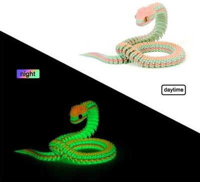 Uplifted Finds 3D Printed Luminous Snake Figurine Articulated Movable Joint Toy Home Office Desktop Decor a Glow 30cm