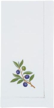 Saro Lifestyle "Embroidered Olive Cotton Decorative Napkins (Set of 6) - Hemstitch Border with Botanical Olive Branch Motif, 20""x20"""