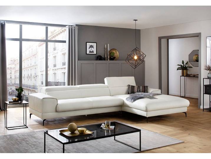 Ecksofa, 343x193 cm, Longlife Xtra-Leder, Weiß, Kopfteilverstellung, Modern, W.SCHILLIG