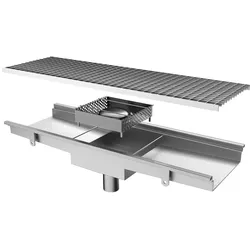 Virtus Bodenablaufrinne mit vertikalem Auslauf ø 63 mm und quadratischem Sieb, 1200x300x150 mm (GZZ0073)