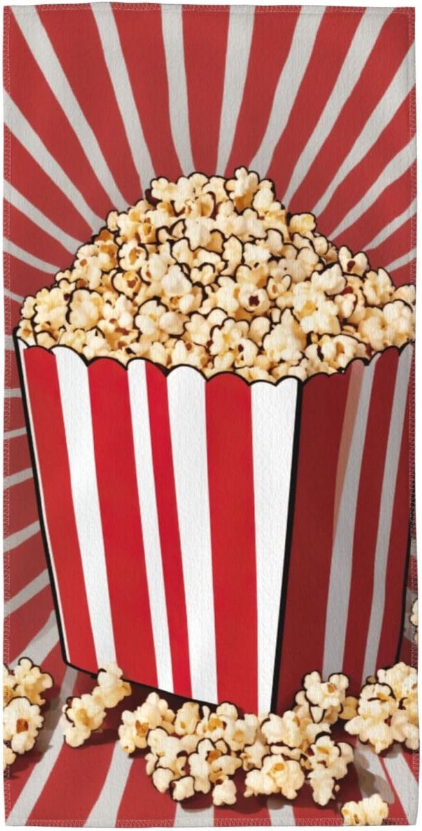 Zwarte badhanddoek met popcorn print voor volwassenen - 30 x 60 cm
