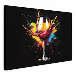 LEINWANDBILD Wein - Glas - Graffiti - Getränk - Rot - Farbe Gemälde 60x40 cm