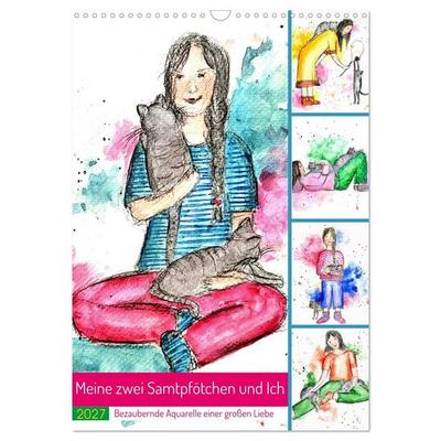 Meine zwei Samtpfötchen und Ich - Bezaubernde Aquarelle einer große Liebe (Wandkalender 2027 DIN A3 hoch), CALVENDO Monatskalender