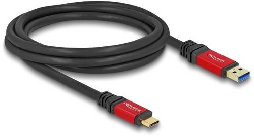Delock USB-Kabel USB-A Stecker, USB-C Stecker 2.00m Schwarz, Rot 80618