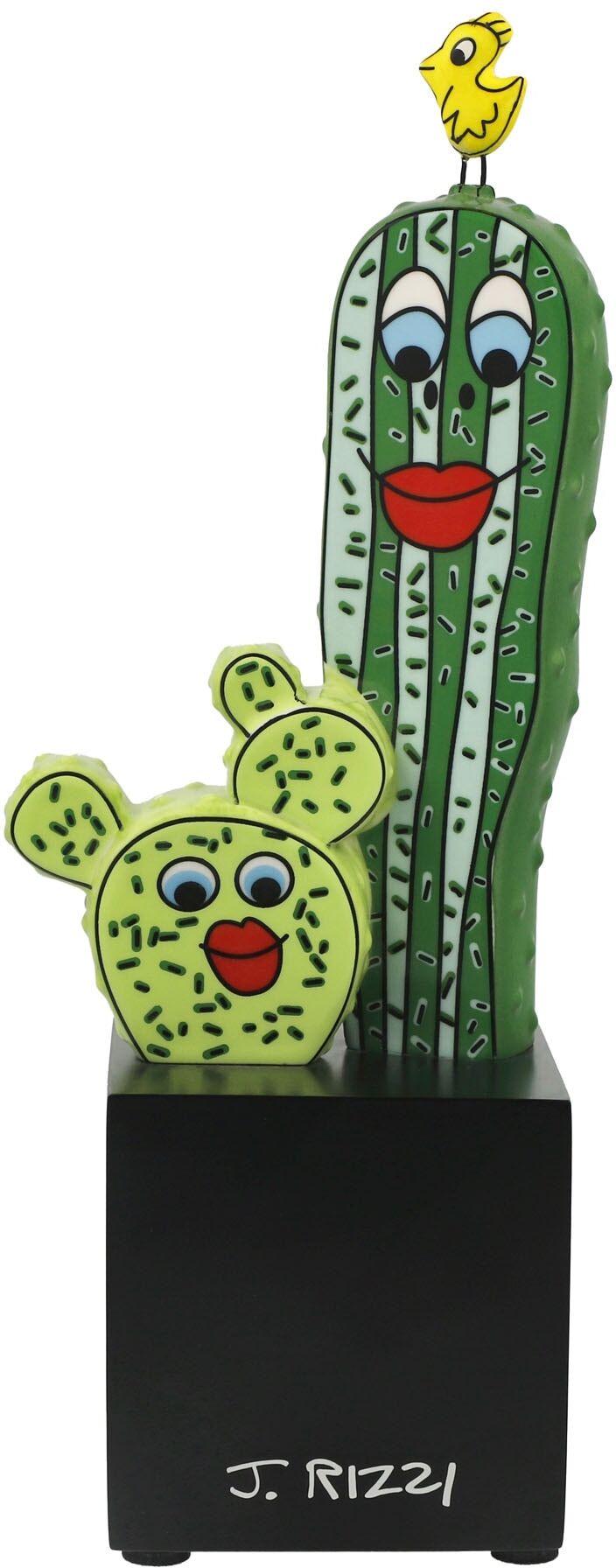 Sammelfigur GOEBEL "Figur James Rizzi -Prickly Pair", grün (bunt), B:7cm H:23cm T:8,5cm, Porzellan, Dekofiguren, Sammelfigur
